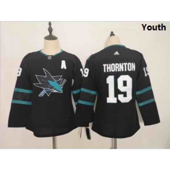 Youth Sharks 19 Joe Thornton Black Youth Adidas Jersey